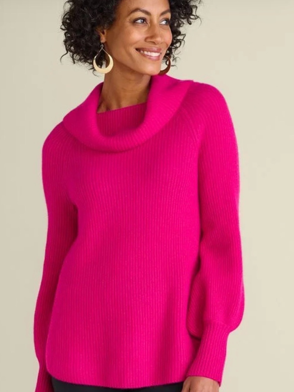 Soft Surroundings 100% Cashmere Hot Pink Cowl Neck Sweater
